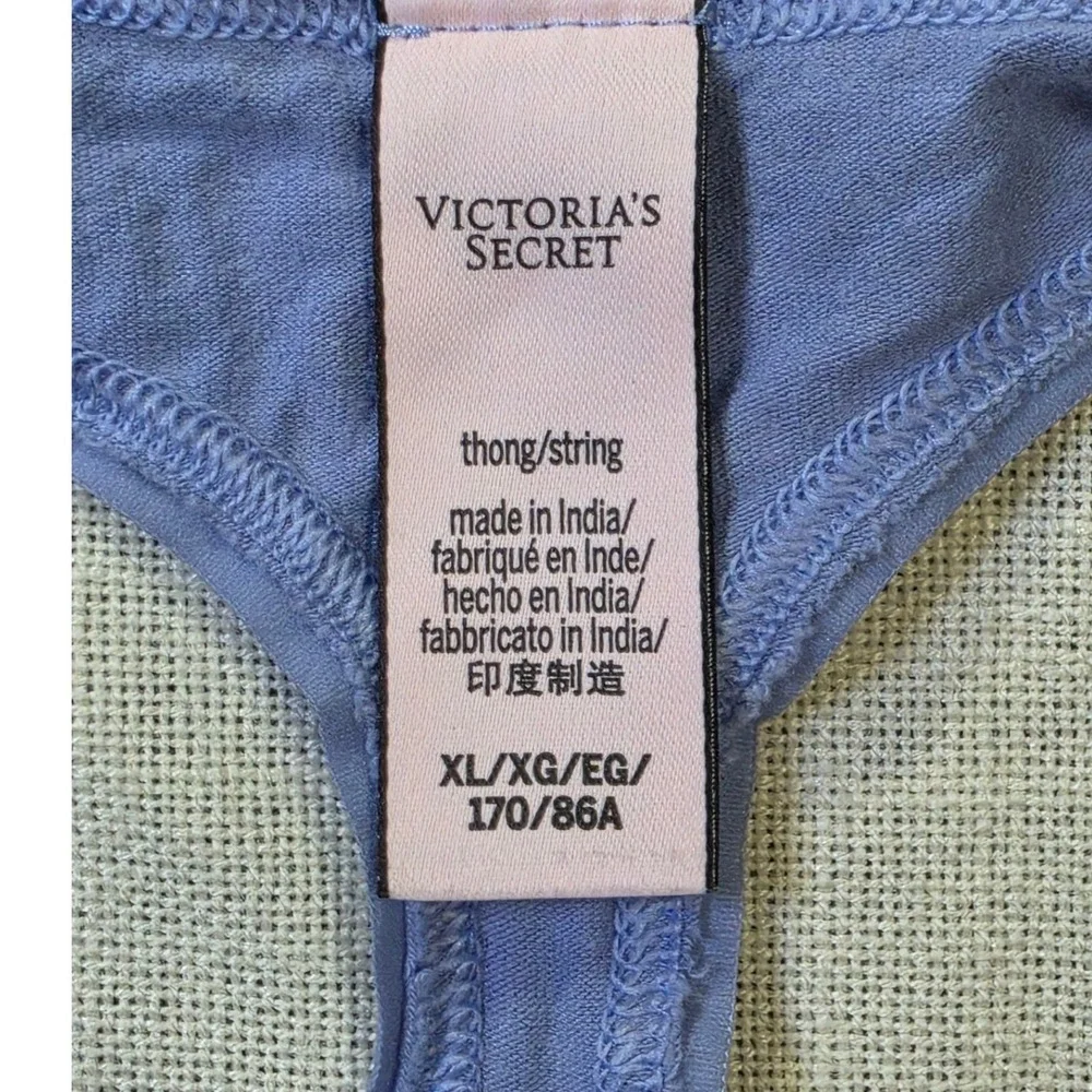 Victoria's Secret Blue Metallic Gold Star Thong Panty Glitter Waistband XL